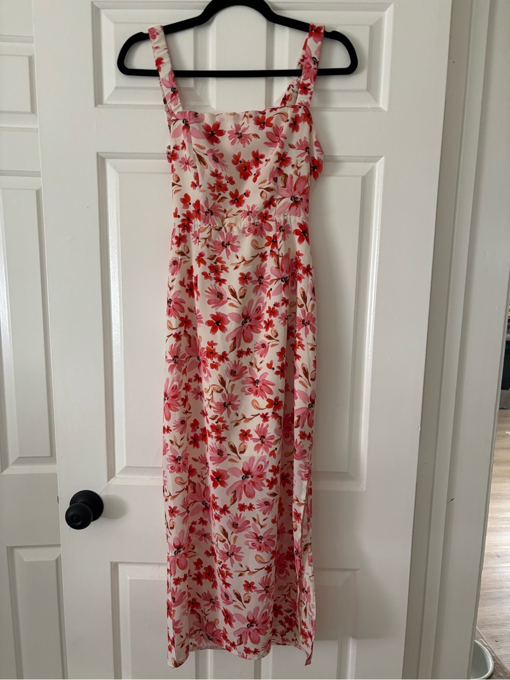 Petal & Pup Pink and Red Floral Midi Dress - Square Neckline - Size 4 - Like New